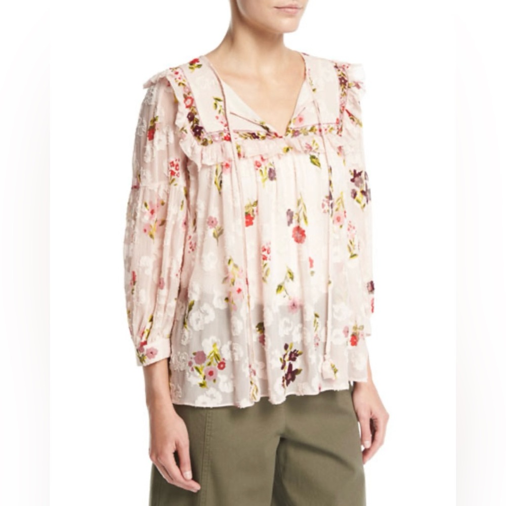 GUC Kate Spade New York In Bloom Split Neck Floral Print Chiffon Top